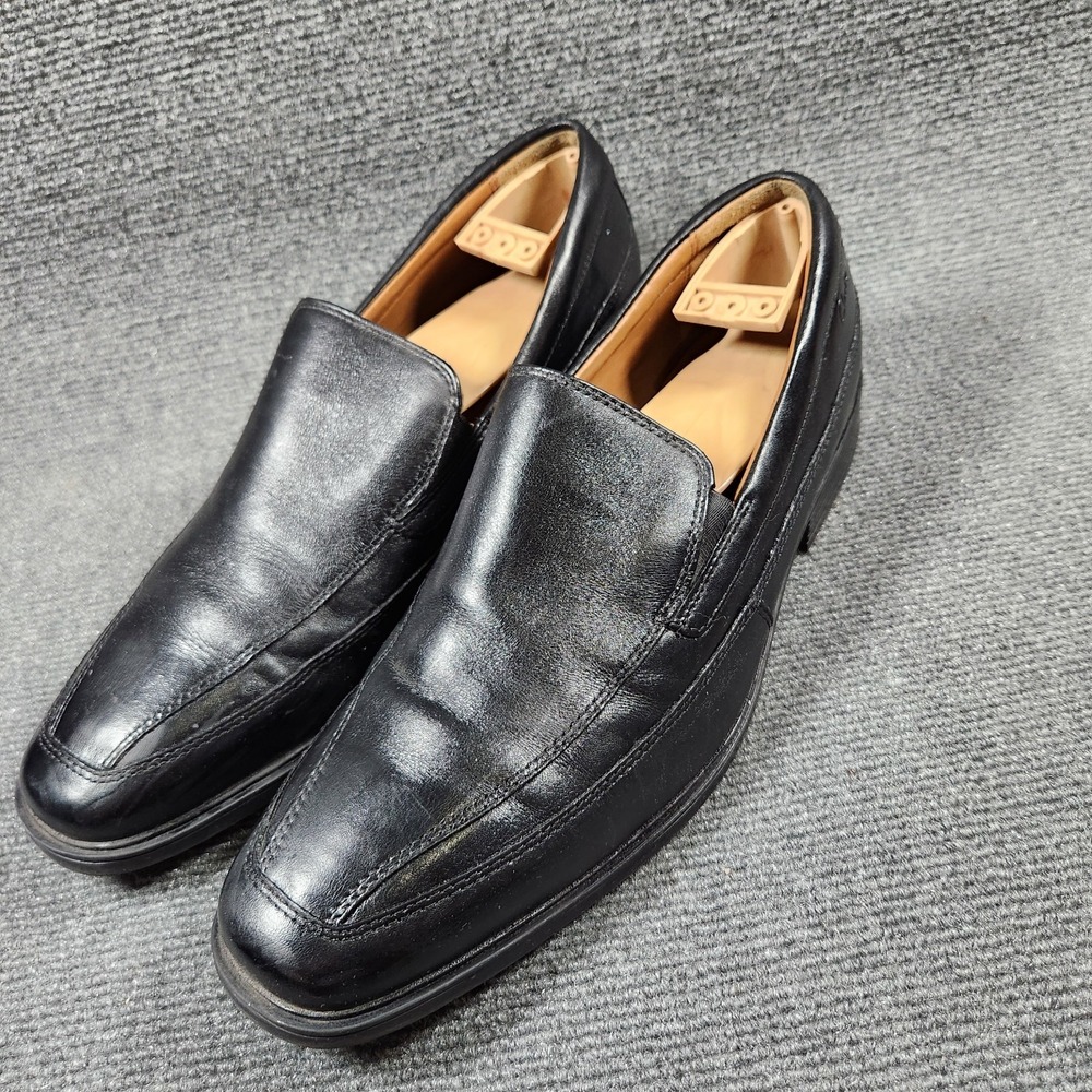 Clarks Shoes Men 10 Tilden Free Slip On Loafers Black Leather Buisness Cushion
